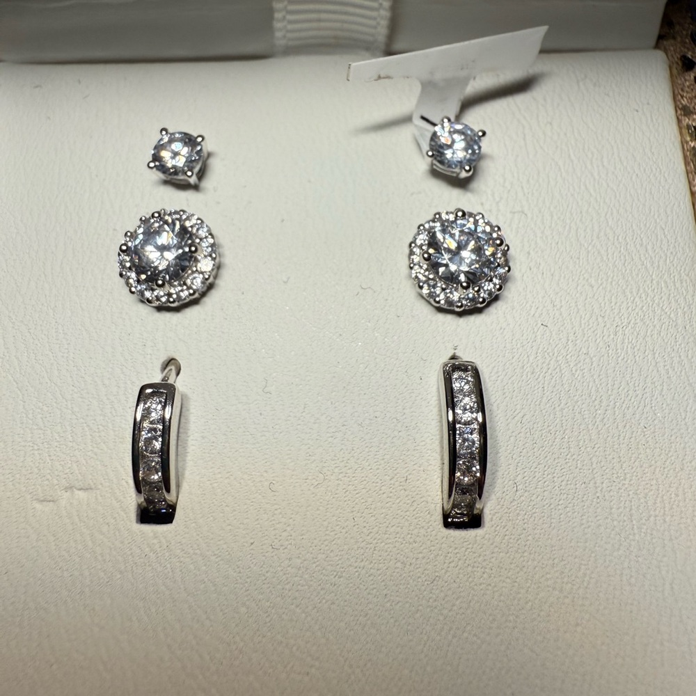 Dazzling Tiny Silver Crystal Earring Set